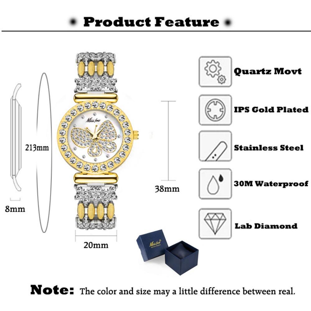 Butterfly Rhinestone Quartz Watch For Women Round Full Diamond Bezel Shell Dial Luxury Alloy Bracelet Elegant Party Waterproof Wristwatch