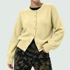 Women's Color Single Breasted Long Sleeve Round Neck Casual Knit Cardigan