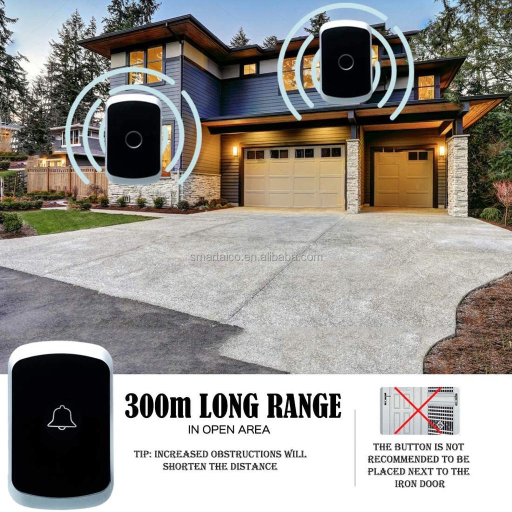 CD Quality Sound and LED Flash Mini Waterproof Wireless Doorbell Operating at Over 1000 Feet Wireless Door Bell