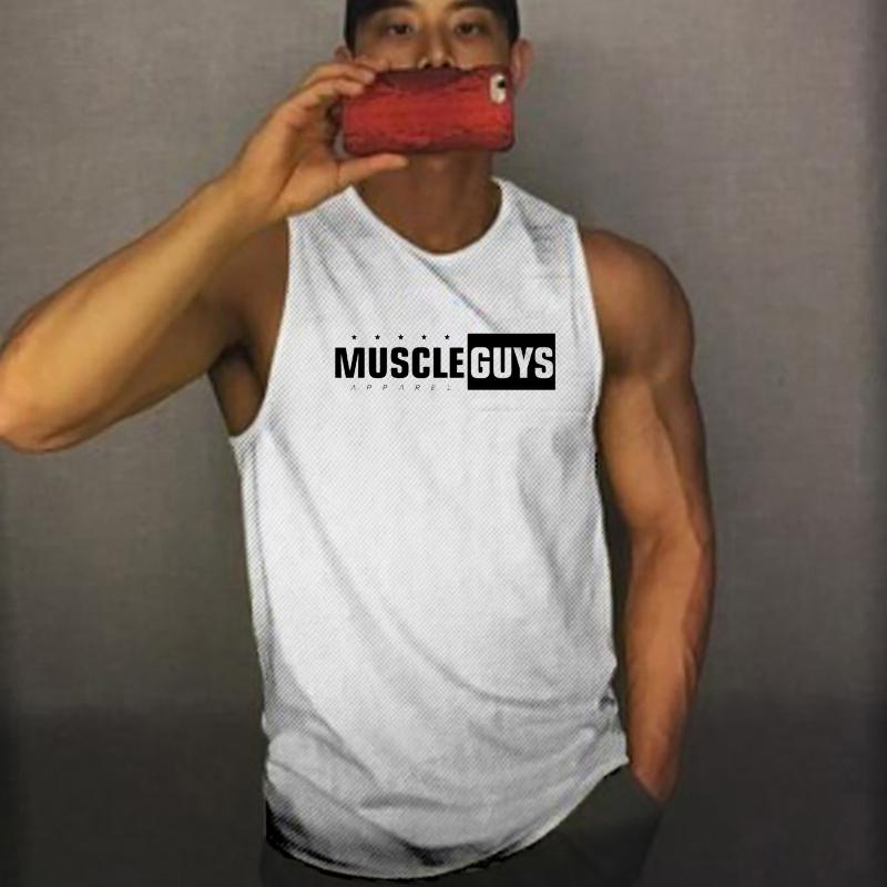Muscleguys Men's Bodybuilding TankTop Summer New Tide Youth Fitness Sleeveless T-shirt Mesh Undershirt Personality Muscle Vest Gym Clothes