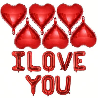 I LOVE YOU Letter Balloon Set with Heart-shaped Aluminum Foil Balloons for Valentine's Day Proposal, Wedding Party Decoration