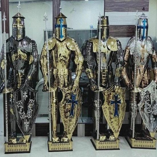 Set de 4 costum de armură de cavaler templier medieval, costum de armură completă de războinic de luptă, armură de justiție Cel mai bun cadou pentru iubitorii de medievală