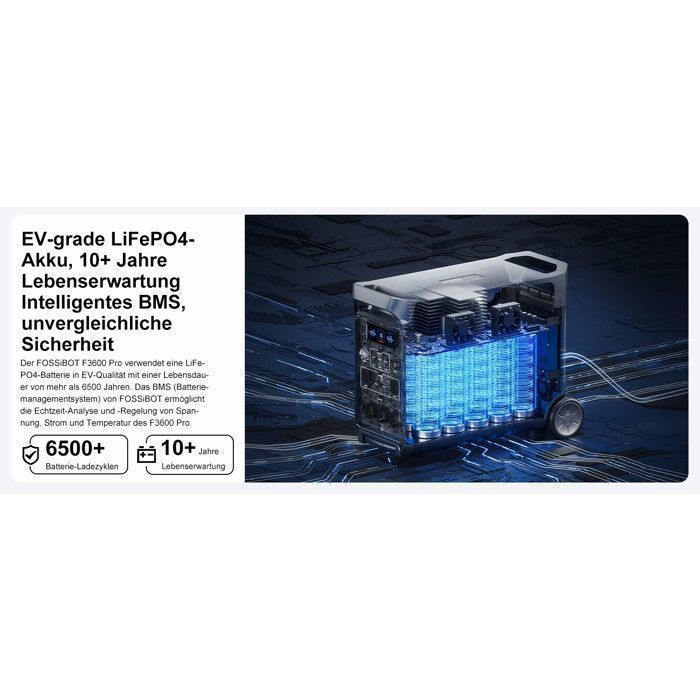 Centrale Elettrica LiFePO4 da 3840Wh 3600W, Generatore Solare Elettrico Portatile FOSSiBOT F3600PRO, Per Casa e Esterno, Ricarica Rapida 1.8H