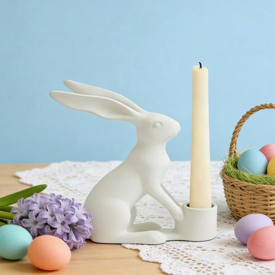 Easter Bunny Candle Holder Rabbit Taper Candle Stand Candlestick Table Centerpiece Spring Easter Holiday Party Desktop Decoration Ornament