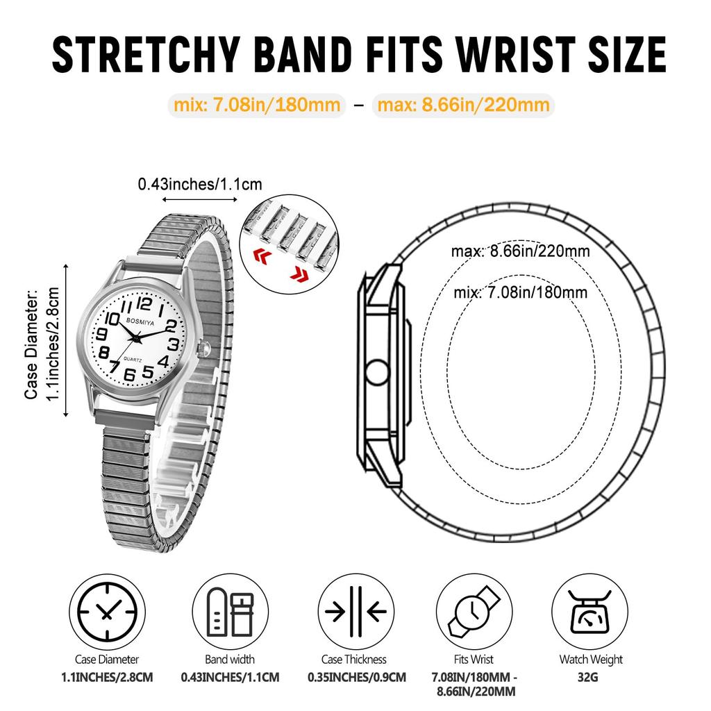 Analoge wasserdichte Edelstahluhr mit elastischem Mode-Perfektes Geschenk für Tag Damenarmband, Einfach, Süß, Stilvoll, Lässig, Business, Uhr,