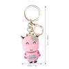 2Pcs Keychain Pendant Cartoon DiamondStudded Resin Small Cow Shape Metal Key   Decoration(White )
