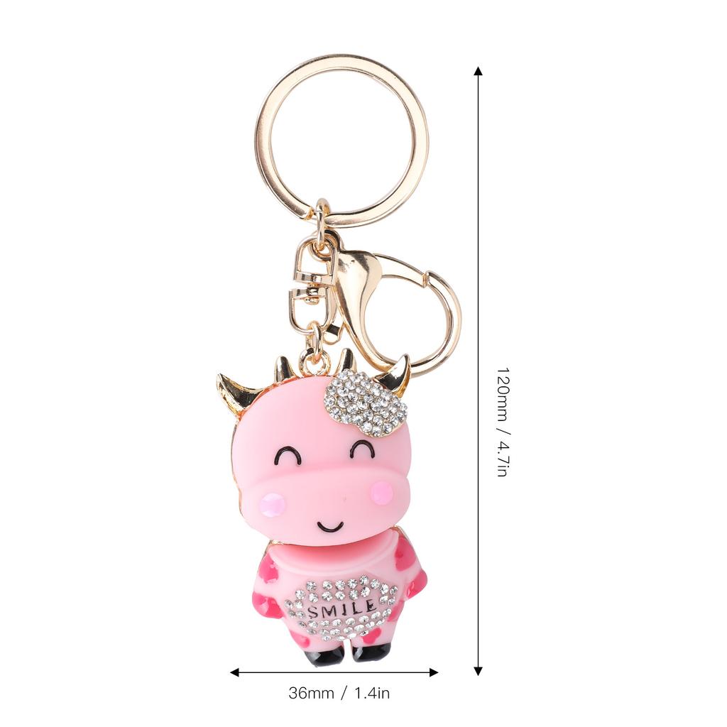 2Pcs Keychain Pendant Cartoon DiamondStudded Resin Small Cow Shape Metal Key   Decoration(White )