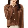 Chunky Knit Wool Women's Cardigan - Round Neck Solid Color, Diamond Plaid, Autumn/Winter Casual Jacket