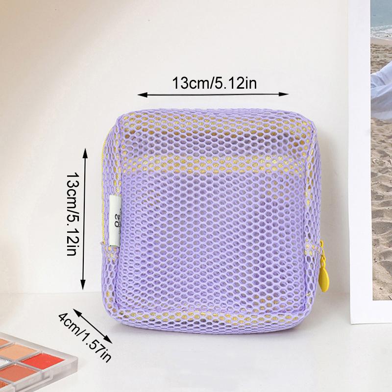 Square Mesh Cosmetic Bag, Portable Square Cosmetic Storage Bag With Zipper, Multi-Purpose Sundries Storage Bag