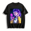 Cyberpunk Style Purple-Haired Girl Print Casual T-Shirt Loose Breathable Unisex Streetwear Top Pure Cotton T-shirt