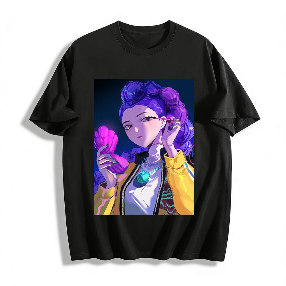Cyberpunk Style Purple-Haired Girl Print Casual T-Shirt Loose Breathable Unisex Streetwear Top Pure cotton T-shirt XXS