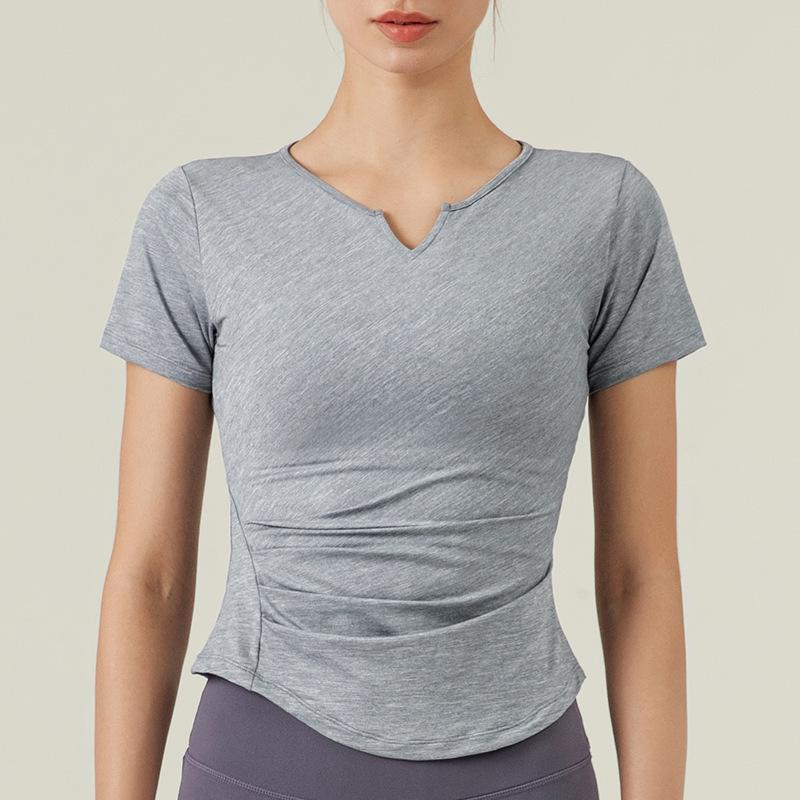 

Anjiu Spring/Summer Women s High-Elastic Slim Fit V-Neck Yoga T-Shirt - Short-Sleeve Nude Feel Cover-Up M