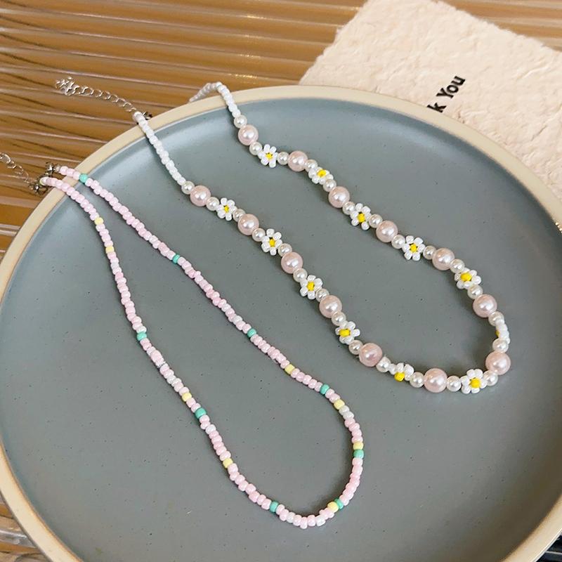 2 Stück/Set Sommer Strand Böhmisch Bunt Perlen Halskette für Damen Mädchen Blumen Perlen Halsketten Handgefertigt Urlaubs Schmuck Geschenke