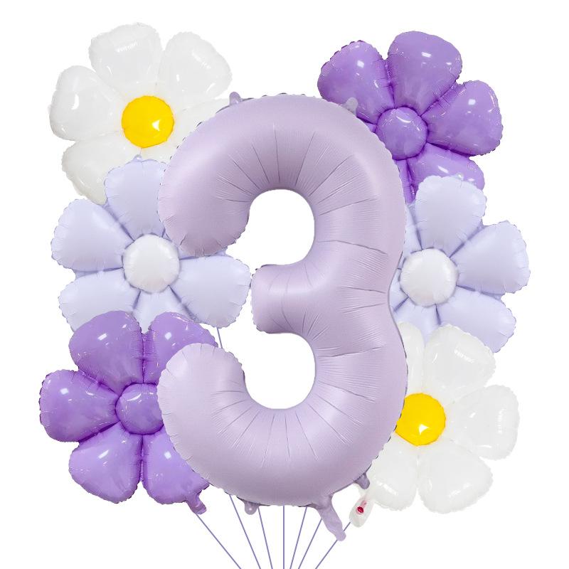 7pcs Matte Finish Daisy Balloon Number Wedding Decor Birthday Party Decoration Aluminum Foil Balloon Baby Shower Decorations
