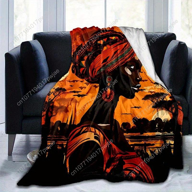 

1pc Beautiful African Women Thin Blanket- Lightweight Flannel Throw For Sofa Bed Travel Camping Livingroom Office Couch 75cmx90cm