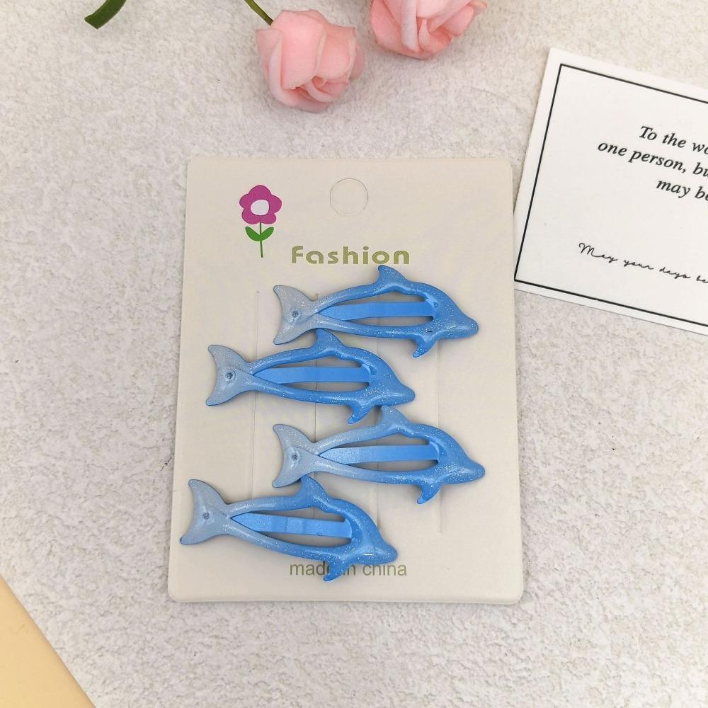 3/4pcs Cute Blue Dolphin Shaped Hair Clip for Petite Girls, Sweet Hair Accessories, Sweet and Fashionable Hair Accessories