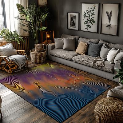 Tuniu Psychedelic Wave Abstract Pattern Rug, Modern Home Decor, Living Room Carpet, Bedroom Rug, Non-Slip Floor Mat