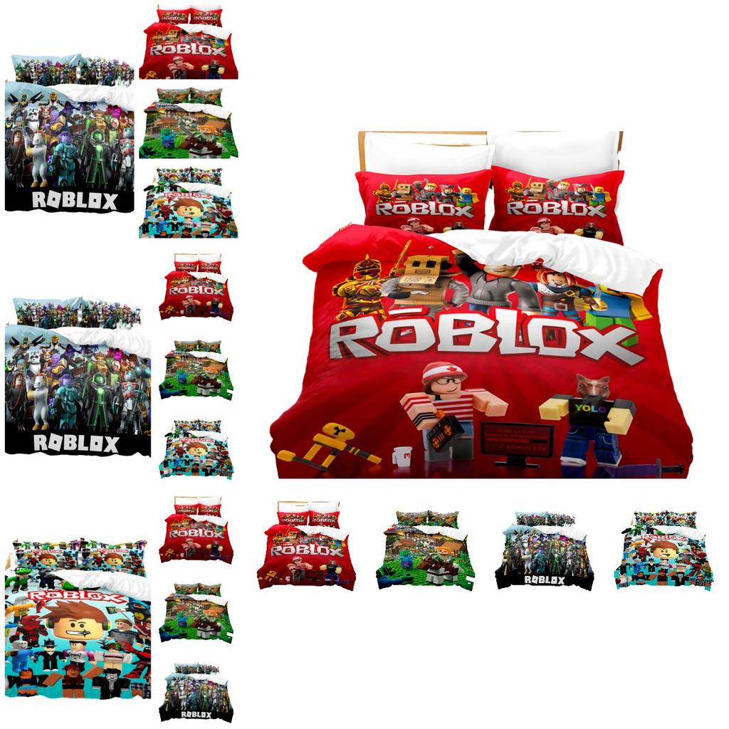 Cartoon Roblox Minecraft Digital Print Bedding Set High-quality Cartoon Style White Color
