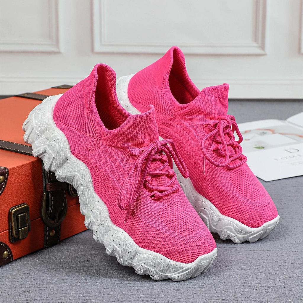 Fashion Spring Pink Casual Shoes Woman Breathable Knitted Sneakers for Women Shoes Thick Sole Ladies Shoes Platform Sock Sneakers