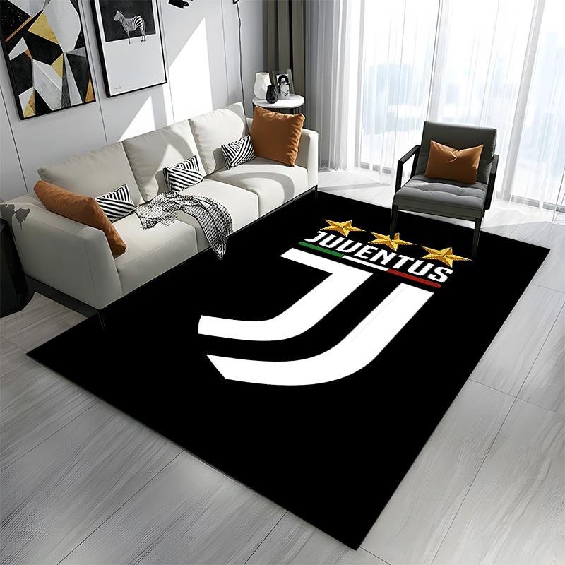 Juventus Logo with Three Stars Patterned Carpet a Non Slip Rug Suitable for All Seasons and Any Setting, Gift