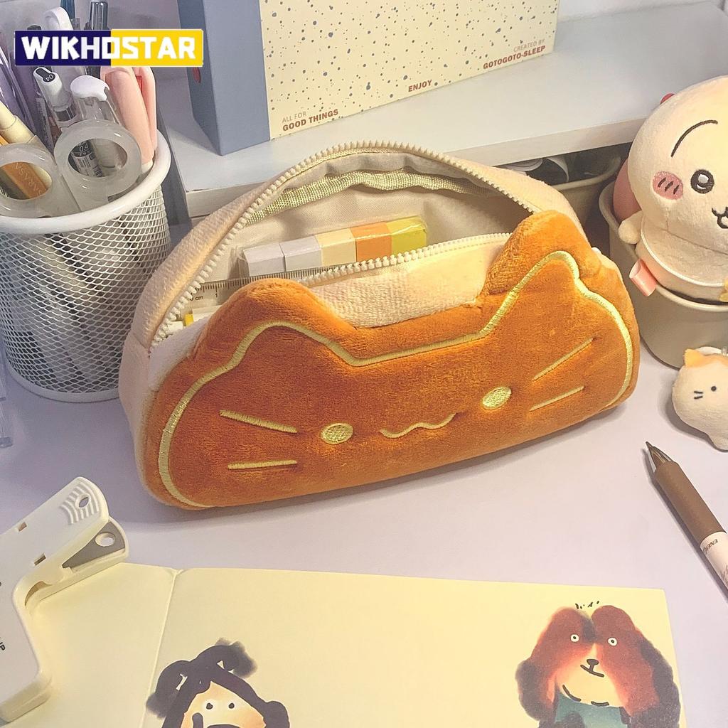 Style Cartoon Pen Case Cute Caramel Cat Pen Bag Large Capacity Lovely Plush Animal Pencil Organizer Case School Supplies 1pc