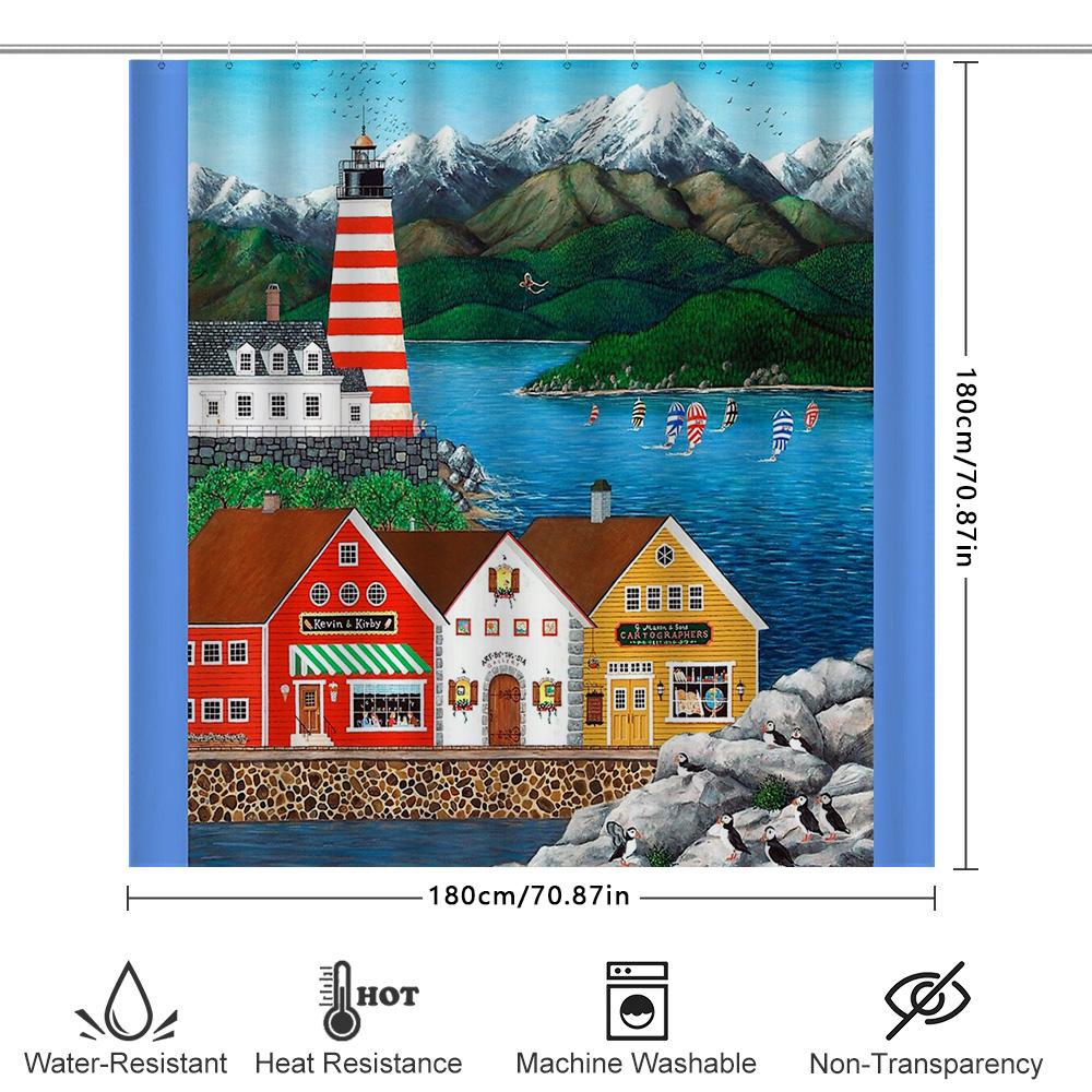 Decorazione Bagno Onda Oceanica Costiera Set Tende Doccia Nautico Spiaggia Paesaggi Marini Liner