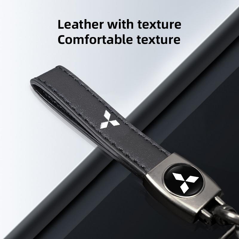 Leather Car Logo Key Chain Keyring Auto Interiors Accessories For Mitsubishi Xforce L200 Eclipse Cross Outlander Pajero Xpander