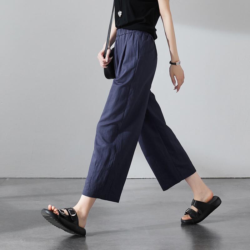 SOFSIL Women's Relaxed Cotton-Linen Cropped Wide-Leg Pants