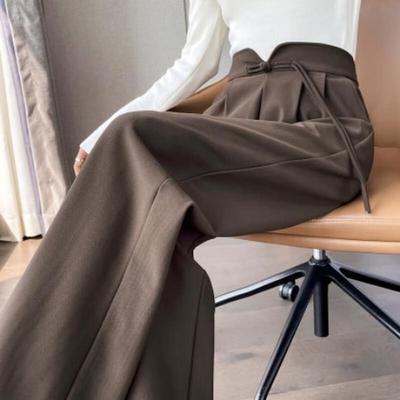 Handu Yishe Damen Neue Chinesischer Stil Hochtaillierte Weitbeinige Hose mit Knotenknöpfen