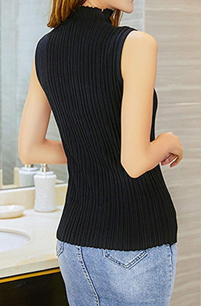 Haveli Women's Sleeveless Turtleneck Top (Free Size, Black)