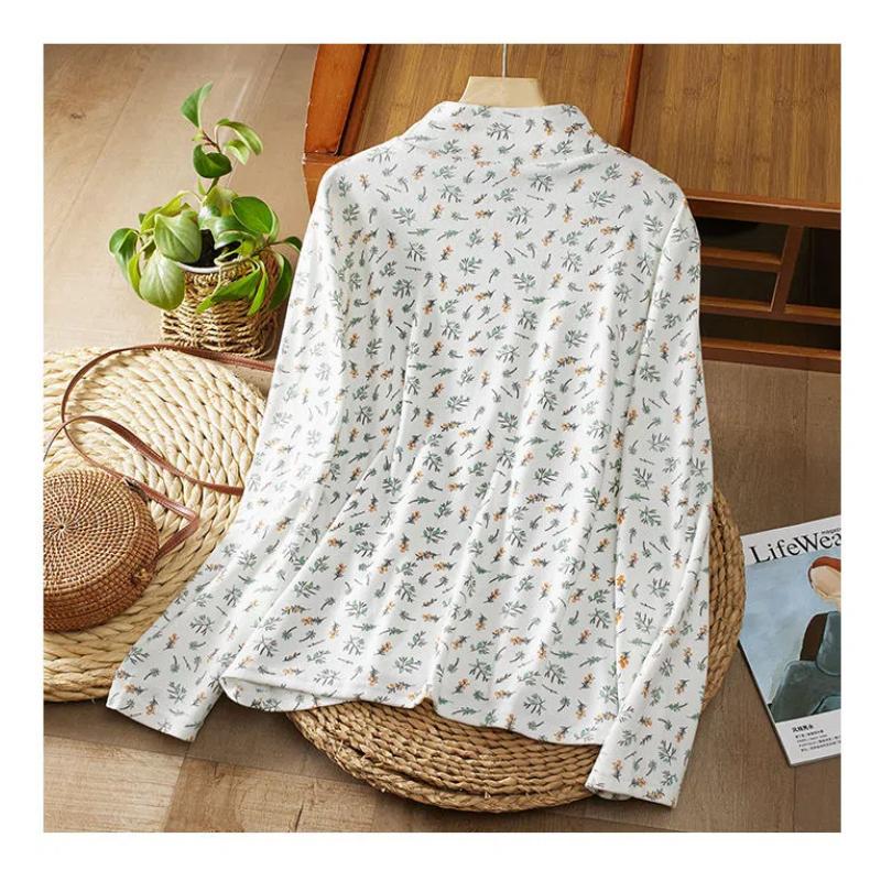 

Напечатанный художественный ретро повседневный осень-зима 2024 женские сплайсированные пуловеры с высоким воротом модные свободные повседневные топы с длинными рукавами XXXL белый