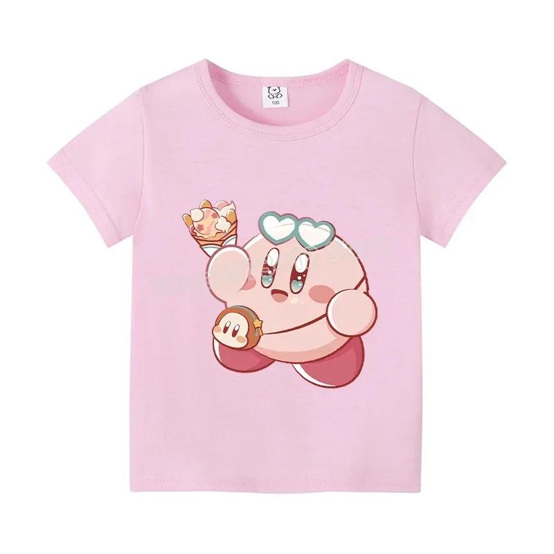 Star Kirbys Summer Short Sleeve Kid Cute T-shirt Colorful Tops Baby Cartoon Fashion Tee Kawaii Game Boy Girl Casual Clothes Gift