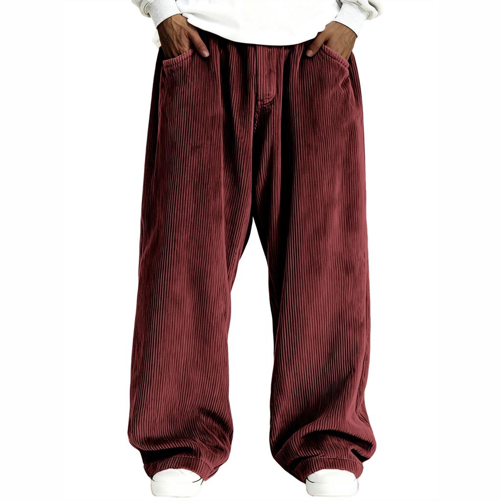 Men's Loose-fitting Solid Color Drawstring Corduroy Casual Pants With  Straight Leg