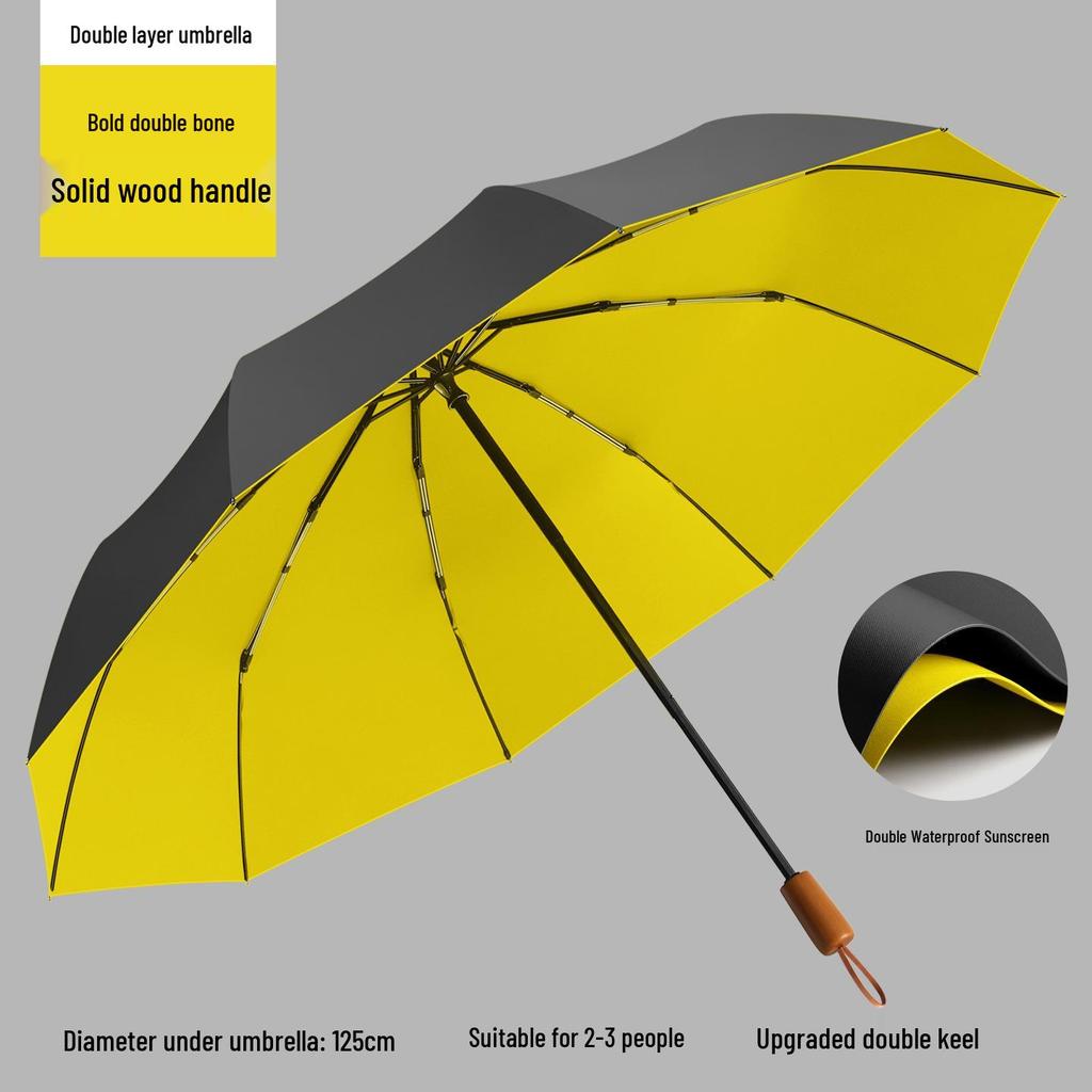 Ombrello Invertito per 3 Persone: Ingrandito, Rinforzato, Protettivo UV, per Sole e Pioggia, Design Pieghevole con Colla Nera.