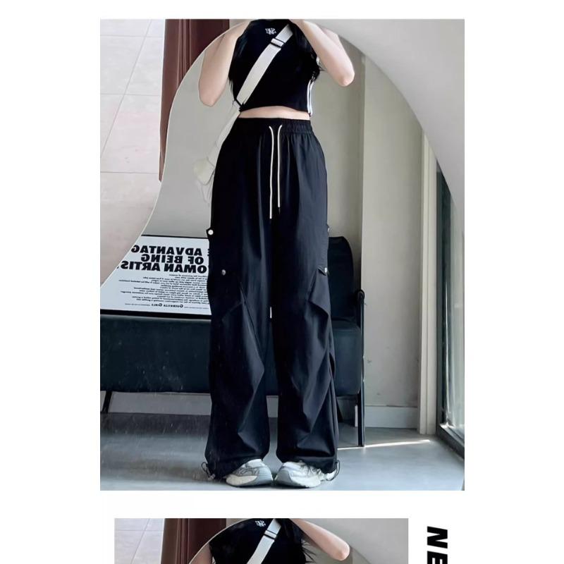 Paratrooper Work Pants for Women In Summer New High-waist Retro Straight-leg Sports Pants Outdoor Quick-drying Wide-leg Trousers