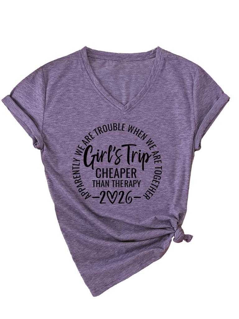 Girl's Trip cheaper than Casual Versatile Women's V-Neck Short Sleeve T-Shirt