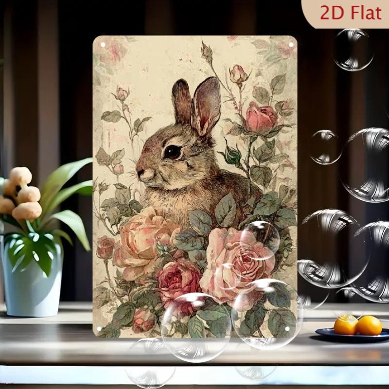 PC X Merry Easter Vintage Bunny Metal Sign Waterproof D Flat Decor for Farmhouse Bar Cafe Garden