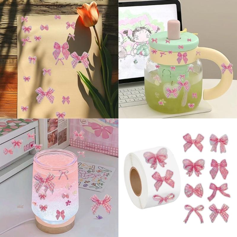 500Pcs Glittering Bowknot Sticker Adhesive Wrapping Label for Scrapbooking Journal Notebook Packaging Party Decoration