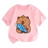 Summer New Trend Capybara Print Cute Childrens ShortSleeved Shirt Comfortable Cotton Boys Girls TShirt Fashion Kids Clothes
