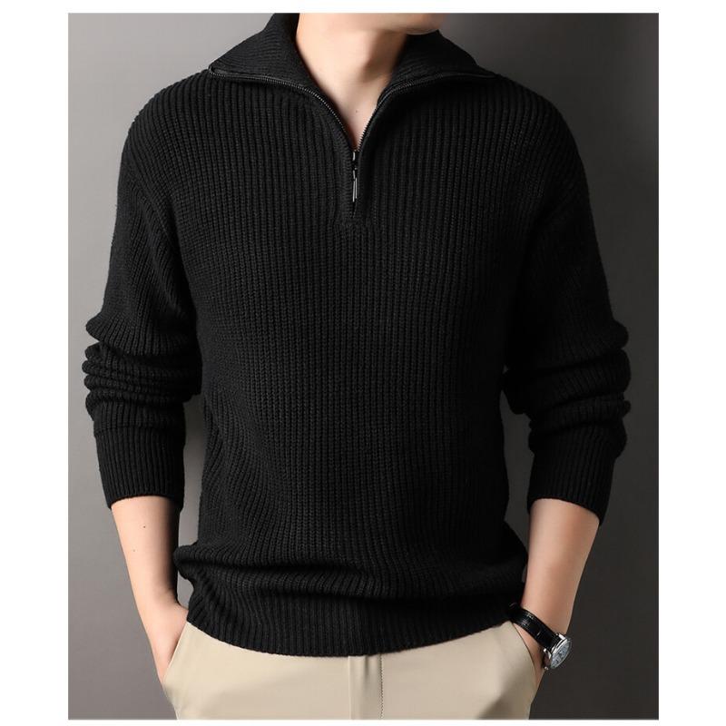 Men Half Zipper Stand Collar Long Sleeve Thick Knit Casual Pullover Sweater