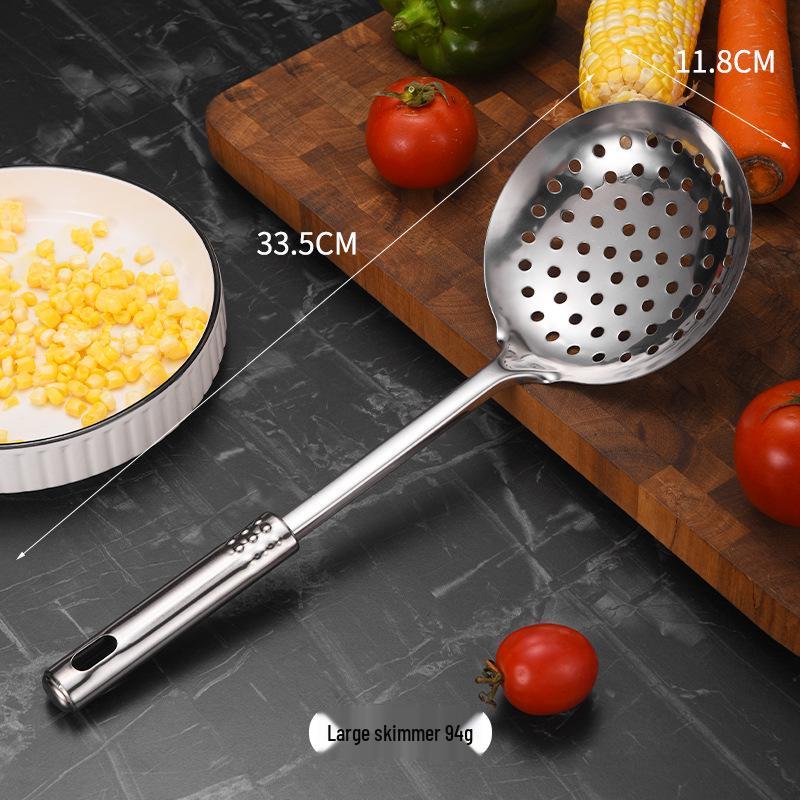 7-Piece Stainless Steel Kitchen Utensil Set: Spoon, Spatula, Slotted Spatula, Strainer, Ladle, Rice Spoon, Flour Sifter, and Meat Fork