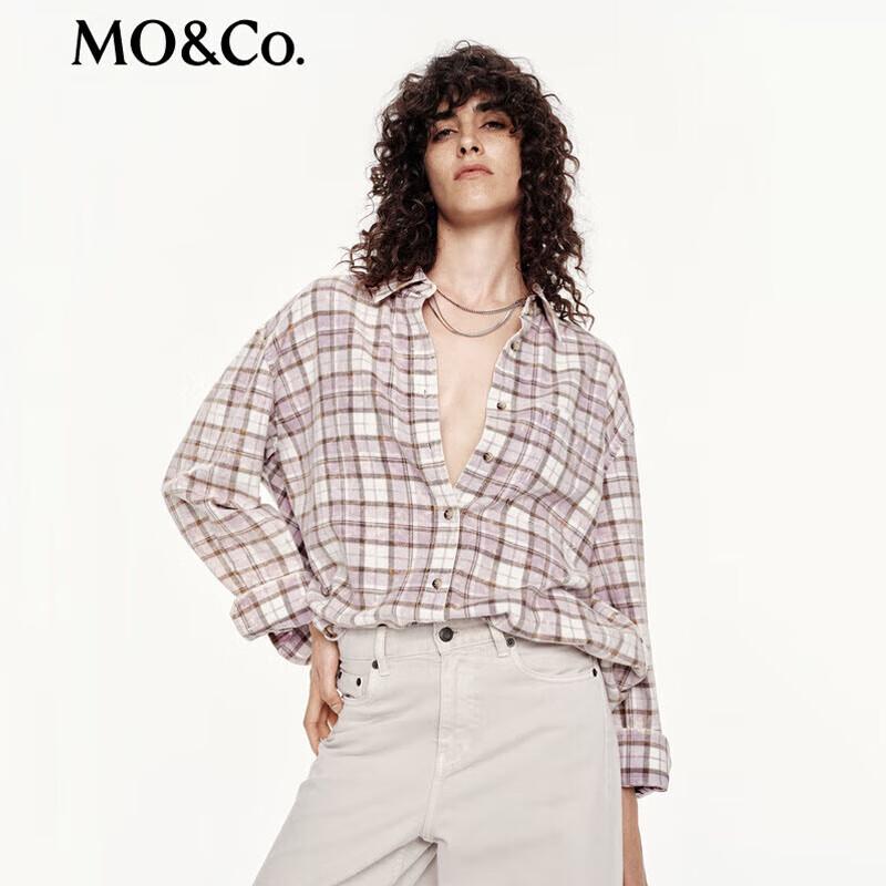MO&Co. Women s Vintage Plaid Long-Sleeve Cotton Shirt S