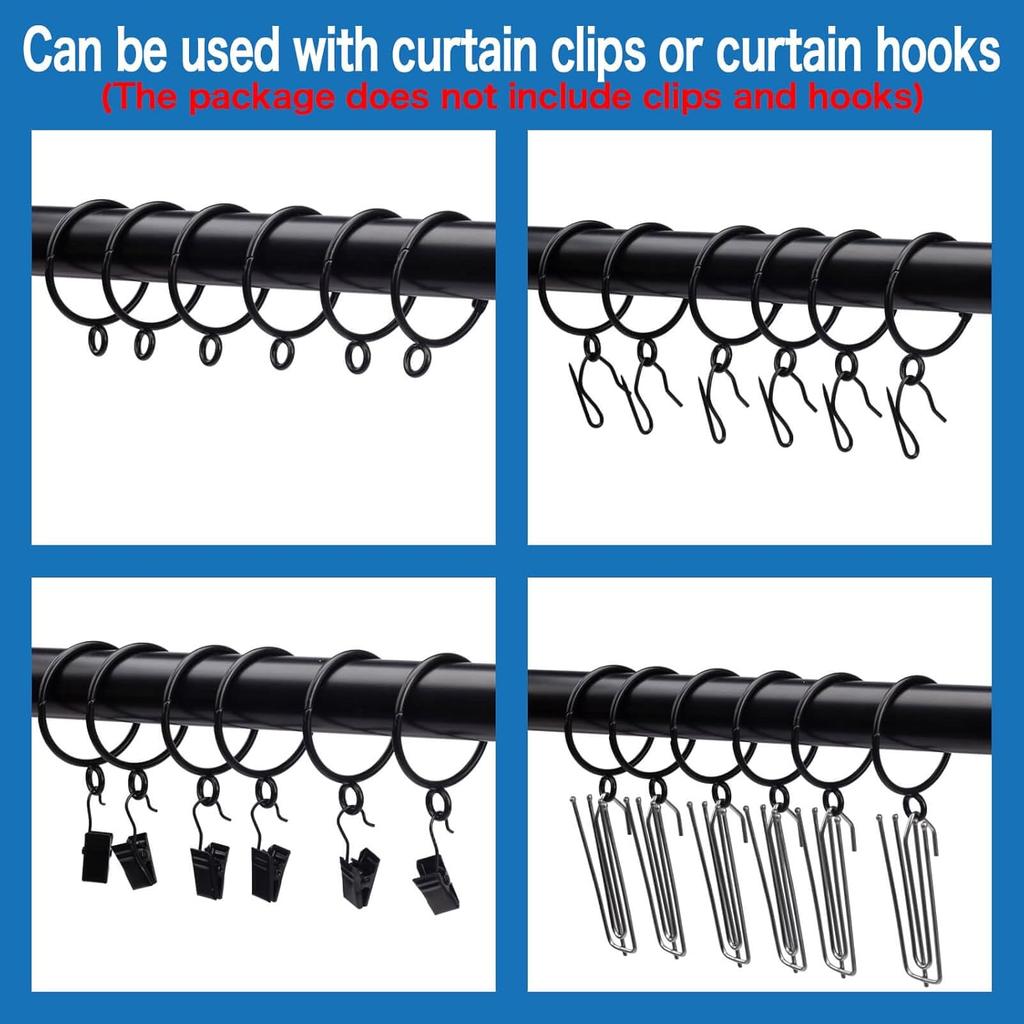 Openable Curtain Rings with Eyelets, 1inch Heavy Duty Rustproof Metal Drapery Rings,Shower Curtain Rings 24pcs Black Zocang