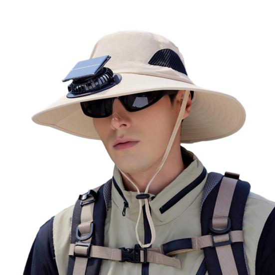 Fan Hat Wide-Brimmed Outdoor Hat with Fan Design Breathable Mesh 3 Gear Adjustable Speed Hiking Cycling Fishing Hat