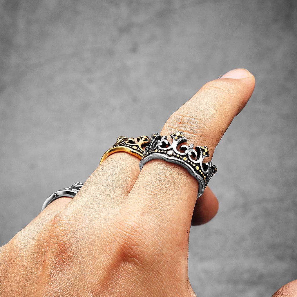 Aesthetic Crown Men Rings Stainless Steel Punk Rock Vintage Cool Stuff Fashion Jewelry Accessories For Women Gift