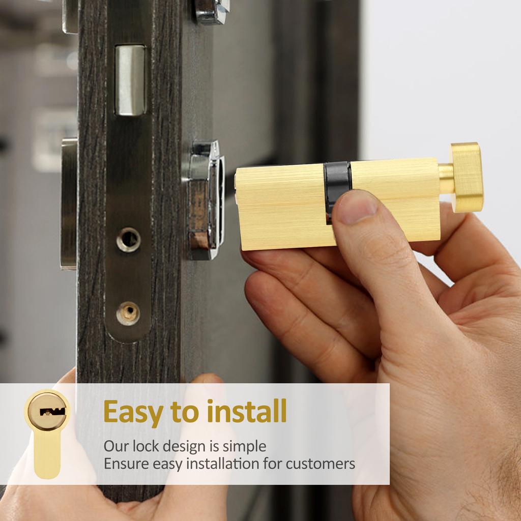4Pcs Family Anti-theft Solid Brass Lock Cylinder Rustproof Barn Door Lock Safe Brushed Brass Cylinder Bolt Effective Protection