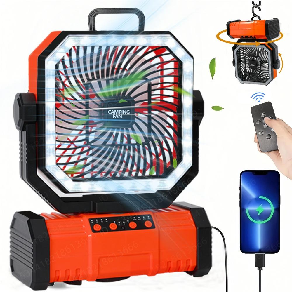 

20000mAh Portable Rechargeable Camping Fan With 4 LED Lights Outdoor Fan With Tent Hooks For Tent Outdoor Patio Power Outage