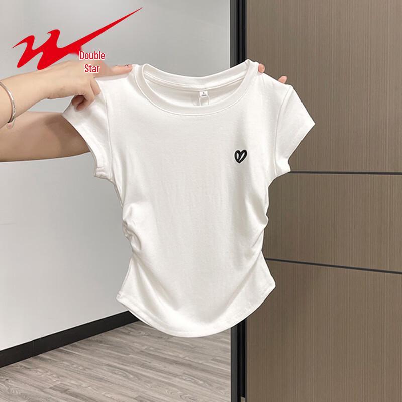 Shuangxing Women's Embroidered Slim-Fit Short Sleeve T-Shirt
