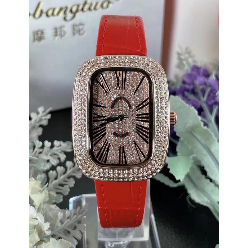Women Quartz Watch Tonneau Oval Case Diamond Iced Out Reloj Roman Numerals Dial Luxury Clock Ladies Vintage Wristwatch