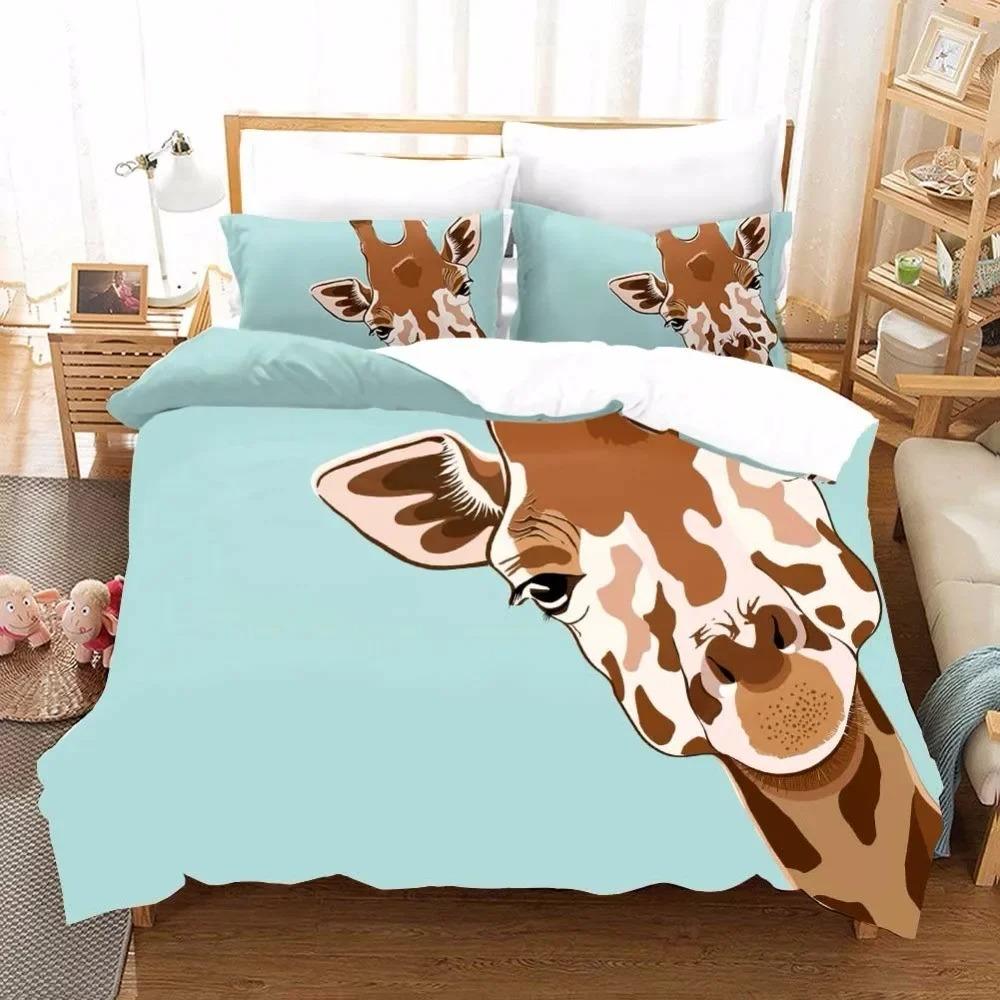 Cartoon Giraffe Duvet Cover King Queen Tropical Animals Bedding Set for Kids Boys Girls Lovely Wildlife Polyester Quilt Cover